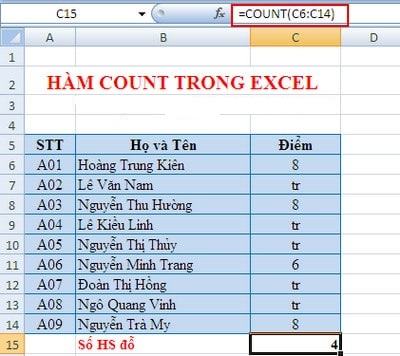 cac ham trong excel ham count