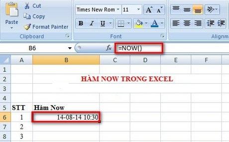 cac ham trong excel ham now