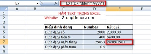 ham text trong excel 14