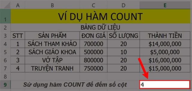ham count trong excel 2